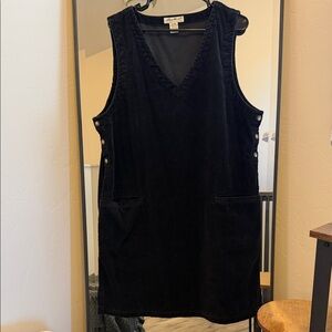 Vintage Eddie Bauer Corduroy Jumper Dress Black XL – Pockets, Side Buttons
